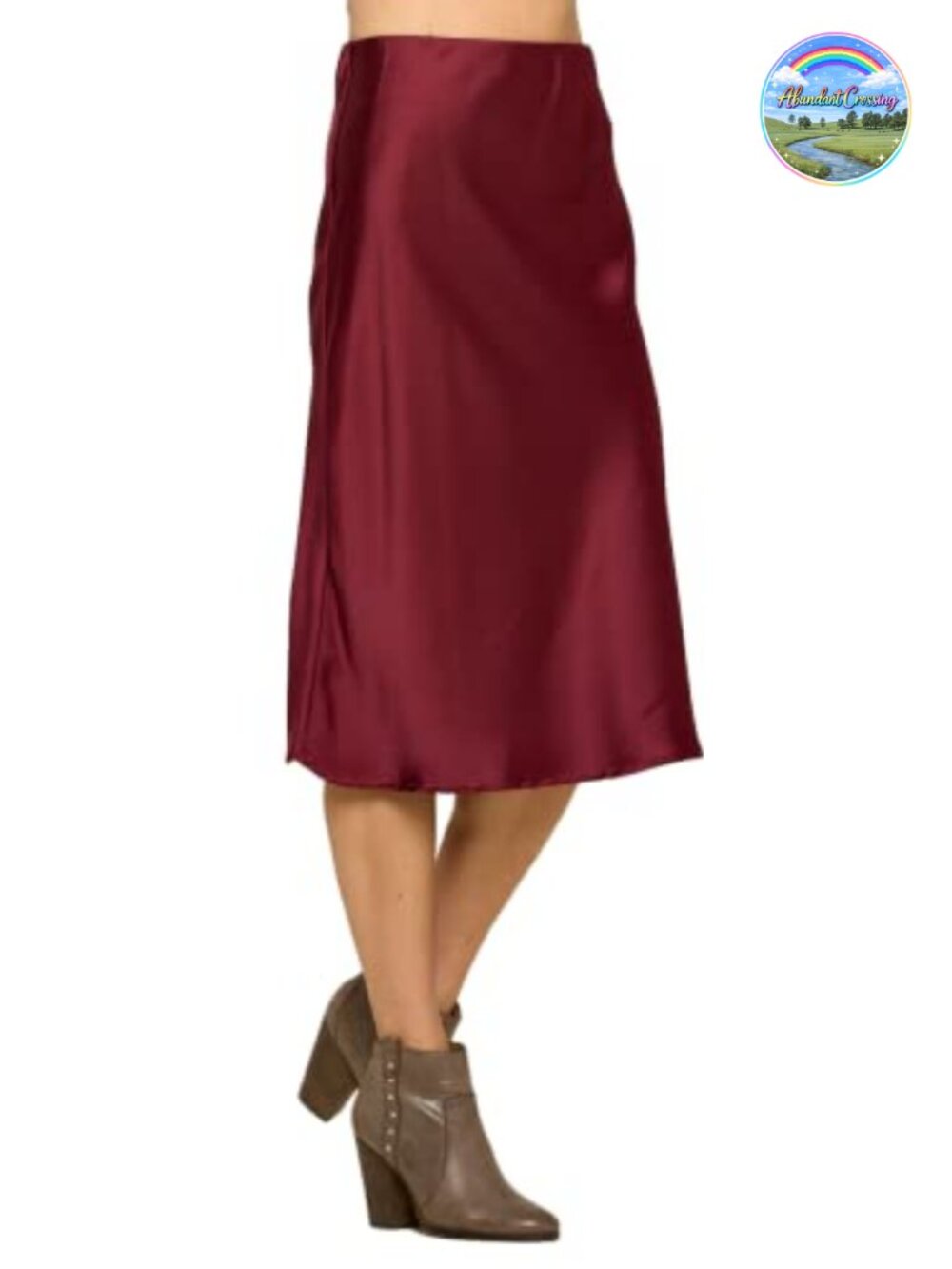 Women's High Waist A-Line Satin Midi Skirt, Made in USA, Plus Size